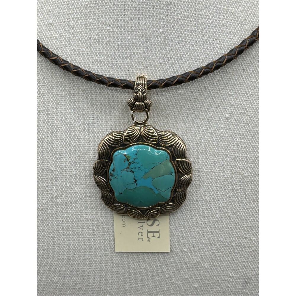 Barse Fritillary Enhancer Necklace- Turquoise- Leather- Bronze- NWT - Picture 2 of 7